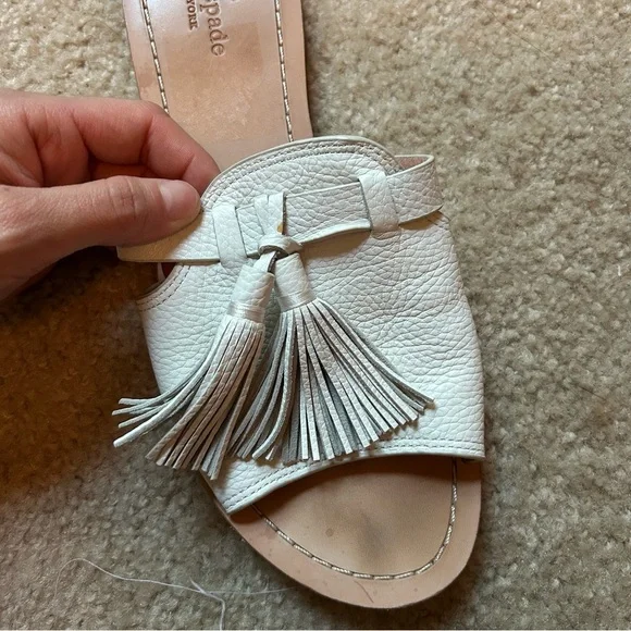 KATE SPADE NEW YORK Women's white Leather Tassled Coby Slides Size 10 - Picture 6 of 6